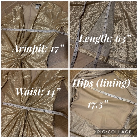 Sold 🎈Sequined open front low plunge gown gold size M - Picture 11 of 17